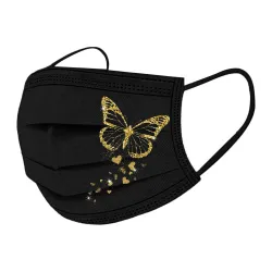 Masques de protection pour le visage / la bouche - jetables - 3 épaisseurs pour adultes - imprimé papillons / coeurs - 10 pièces
