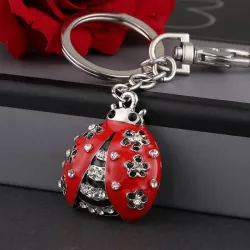 Metal keychain - with ladybug / rhinestones