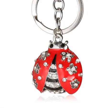 Portachiavi in metallo - con coccinella / strass