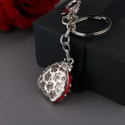 Metal keychain - with ladybug / rhinestones