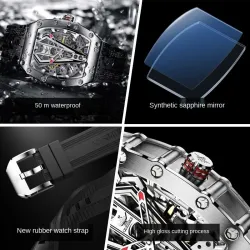 OUPINKE - montre de luxe pour hommes - automatique - résistante à l'eau - verre saphir lumineux