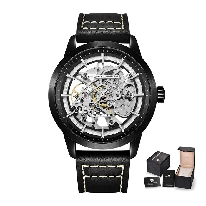 Pagani Design - montre de luxe automatique pour hommes - acier inoxydable - bracelet en cuir - étanche