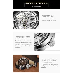 Pagani Design - montre de luxe automatique pour hommes - acier inoxydable - bracelet en cuir - étanche
