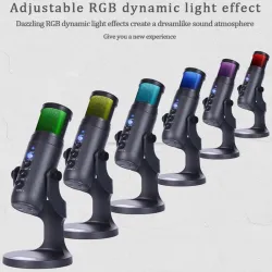 Microphone à condensateur - RVB - USB - avec prise pour écouteurs - pour Smartphones / ordinateurs portables / jeux