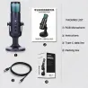 Microphone à condensateur - RVB - USB - avec prise pour écouteurs - pour Smartphones / ordinateurs portables / jeux