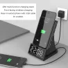 Trådlös snabbladdare - telefonhållare - Bluetooth-högtalare - FM-radio - väckarklocka - LED - USB