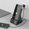 Trådlös snabbladdare - telefonhållare - Bluetooth-högtalare - FM-radio - väckarklocka - LED - USB