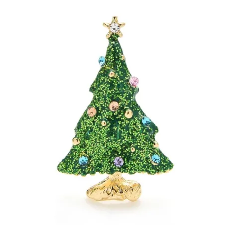 Snöande julgran - med strass - elegant brosch