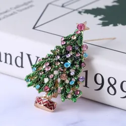 Green crystal Christmas tree - fashionable brooch
