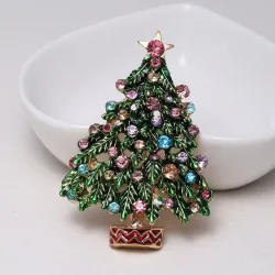 BrochesÁrbol de Navidad de cristal verde - broche de moda