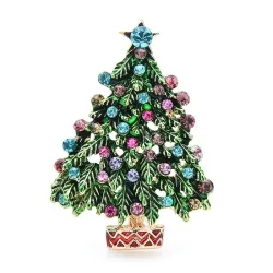 Sapin de Noël en cristal vert - broche tendance