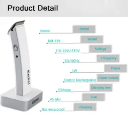 Kemei KM-619 - tondeuse à cheveux - rechargeable - super mince - avec support