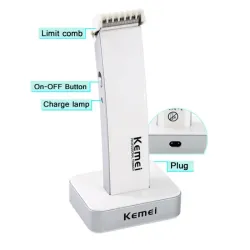 Kemei KM-619 - tagliacapelli - ricaricabile - super sottile - con supporto