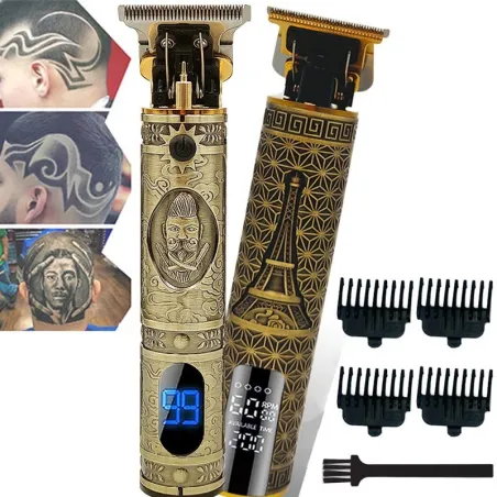 Profesjonalna elektryczna maszynka do strzyżenia włosów / trymer - bezprzewodowa - czaszka / Buddha / Phoenix - LCDTrymery do...