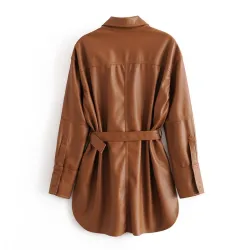 Vintage lockere Lederjacke - mit Gürtel