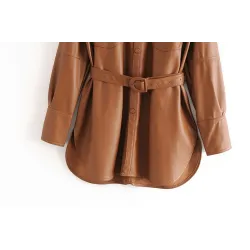 Vintage lockere Lederjacke - mit Gürtel