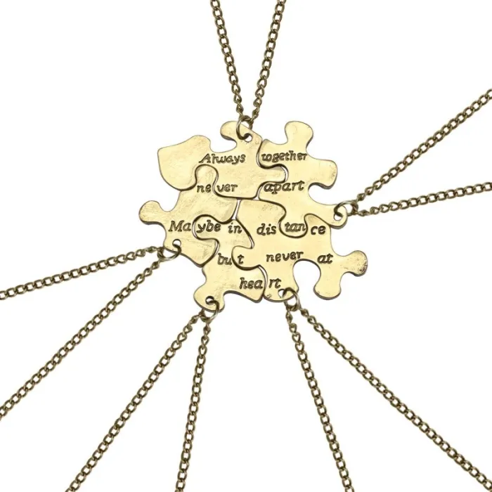Collar"Always Together Never Apart" - colgante de rompecabezas vintage - collar - 5 piezas