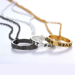 "Best Friends Forever" Schriftzug Kreisanhänger - dreifarbige Halskette