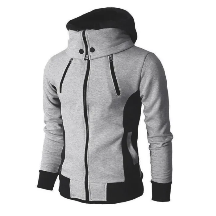 Modieuze herenhoodie - met col - lange mouwen / zakken / ritsenHoodies & Sweaters