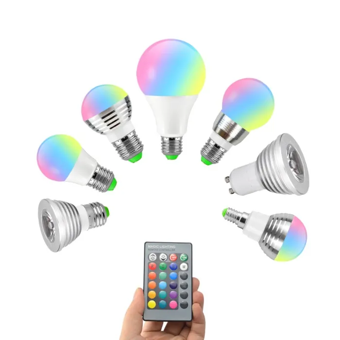 E14E14 - E27 - GU10 / 5W - 7W - AC110V - 220V - Bombilla LED RGB regulable con mando a distancia IR 16 colores