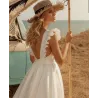 VestidosVestido blanco satinado - largo hasta la rodilla - sin mangas - espalda abierta - con volantes