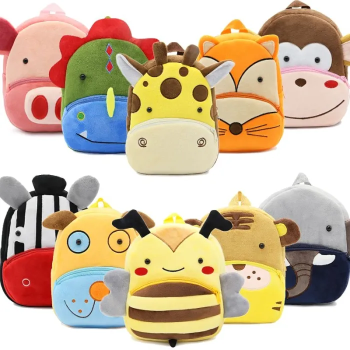 BolsasAnimales de dibujos animados en 3D - Mochila de felpa para niños - Mochila escolar