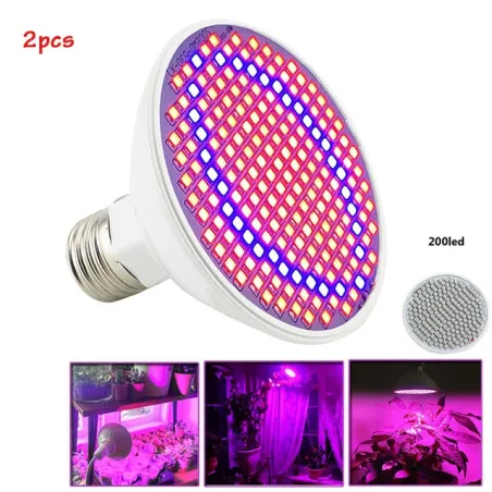 Luces de cultivoLámpara LED E27 - 200 LED - Lámpara de cultivo - Hidroponía - 2 piezas