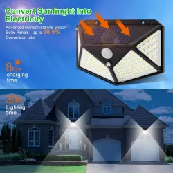 Zewnętrzne / ogrodowe oświetlenie solarne - lampa - wodoodporna - czujnik ruchu - 3 tryby - 100 LEDOświetlenia słonecznego
