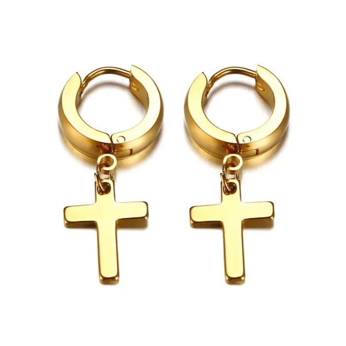 AretesPendientes con cruz - unisex - acero inoxidable