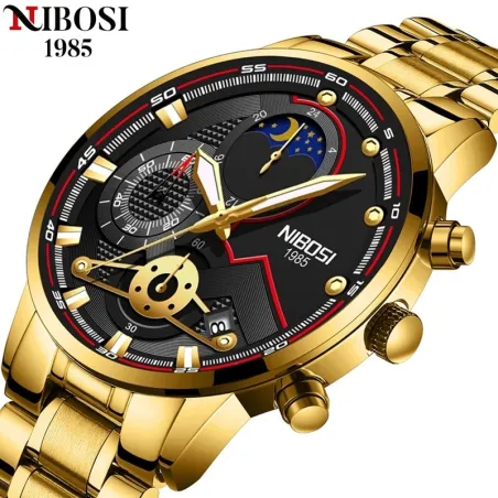 RelojesNIBOSI - reloj de lujo para hombre - resistente al agua - cuarzo - acero inoxidable