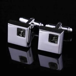 Elegant square cufflinks - silver - with crystalsCufflinks