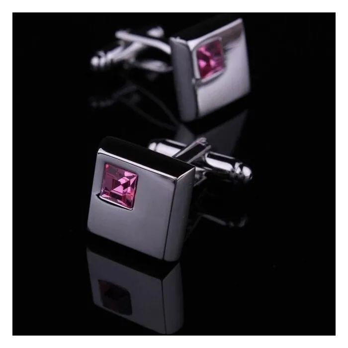 Elegant square cufflinks - silver - with crystals