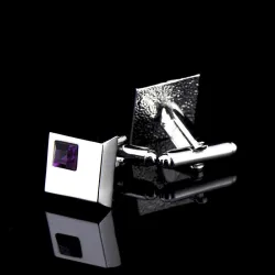 Elegant square cufflinks - silver - with crystals