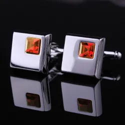 Elegant square cufflinks - silver - with crystals