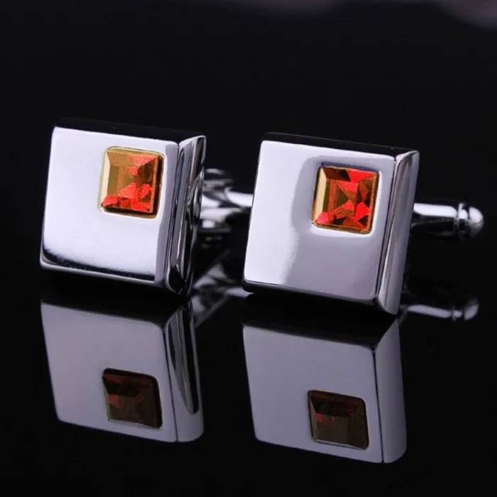 Elegant square cufflinks - silver - with crystals