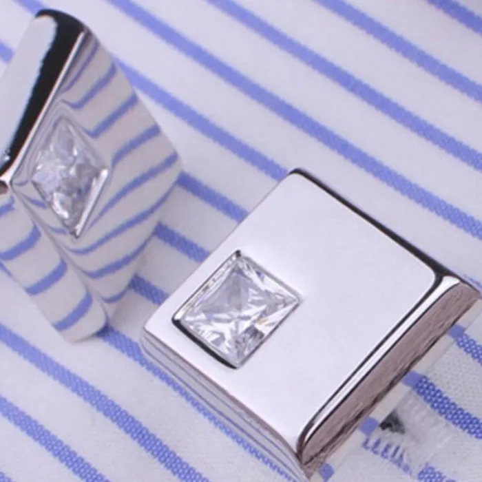 Eleganti gemelli quadrati - argento - con cristalli