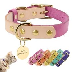 Lederhalsband - für Hunde / Katzen - personalisierter Kosename - Telefonnummer - ID-Tag