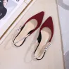 Gebreide/leren sandalen - slingback - spitse neus - lage hak - vlinderstriksluitingSandalen