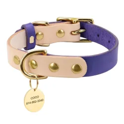 Lederhalsband - für Hunde / Katzen - personalisierter Kosename - Telefonnummer - ID-Tag