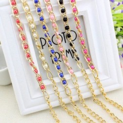Fashionable metal belt - long thin chain - with colorful beads - adjustable