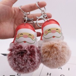 Christmas fur ball - with leather Santa Claus - keychainKeyrings