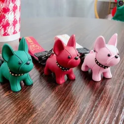 Leather keychain - with French Bulldog dog