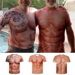 Creative short sleeve t-shirt - with 3D printing - strong muscles / tattoo