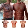 Kreatywna koszulka z krótkim rękawem - z nadrukiem 3D - mocne mięśnie / tatuażT-shirt