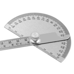 180 degree protractor - angle meter - measuring ruler - rotary - stainless steel - 0 - 145mm