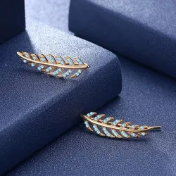 Elegante Ohrringe in Blattform - mit Kristallen - 925er Sterlingsilber