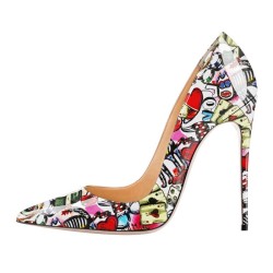 Stylish sexy stilettos - pumps with thin heel - pointed toe - patent leather - spring printingPumps