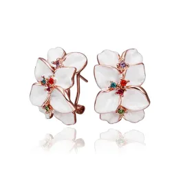 Ohrstecker in Blumenform - mit mehrfarbigem Zirkon - Roségold