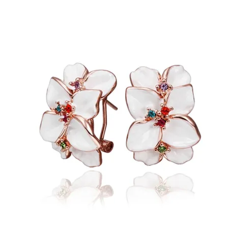 Ohrstecker in Blumenform - mit mehrfarbigem Zirkon - Roségold