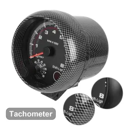 Varvräknare med LED - 3 3/4" 12V - bilmätare - 0-8000 RPM - kolfiber - 3,75 tum 95mm